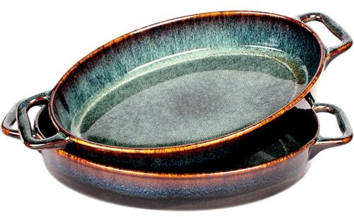 jinsongdafa Auflaufform Oval 800 ml, 2er-Set mit Griffen, Lasagneform, Ofenform für Lebensmittel und Partys