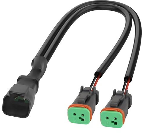 XMSJSIY DT Verkabelungsgurt 2 Pin Deutsch DT Männlich zu Dual Female Y Splitter Kabel Verkabelungsgurt Wasserdicht 2 Draht Stecker Automobil Elektrischer Stecker für LED Arbeitslampen Nebel Lichter