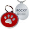Chapa de Identificación Personalizada para Perros y Gatos – Placa Grabada de Acero Inoxidable con Nombre y Teléfono – Ideal para Mascotas Pequeñas, Medianas y Grandes (Redondo pata rojo 37 cm)