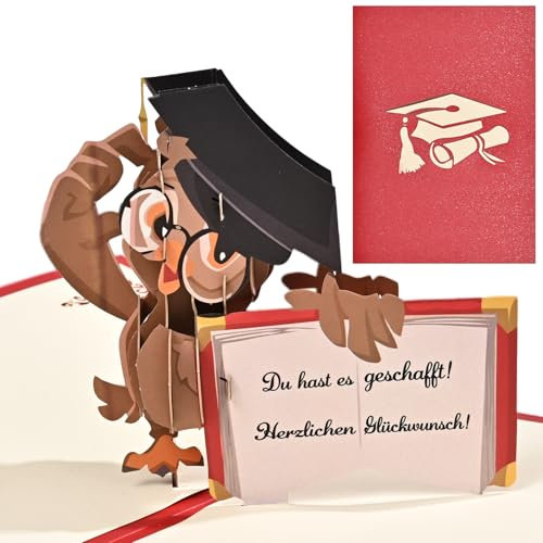 Joymaking Karte zur Prüfung Bestanden Geschenke 3D Pop-Up Bachelor Prüfung Geschenk Karte Abitur 2025 Abschluss Geschenk, Rot