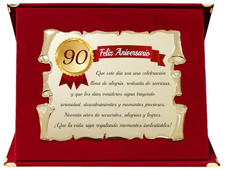 ByClay Laboratory Placa Cumpleaños para Hombres y Mujeres | Regalo Original con Dedicatoria para 90° Aniversario de Vida (Rojo, 90° Aniversario)