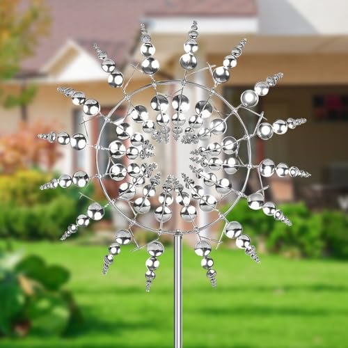 Einzigartige und Magische Metall Windmühle, Windspiel Magische Windmühle, 3D Metall-Windmühle, Wind Spinner Garten, Windspiel Garten für Terrasse, Rasen, Innenhof Landschaft Dekoration