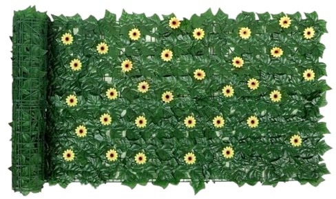 Rideaux de haie de lierre artificiel, haies de lierre artificiel, brise-vue, clôture enroulable avec fleurs, protection contre les intempéries, protection visuelle décorative, pour l'intérieur et