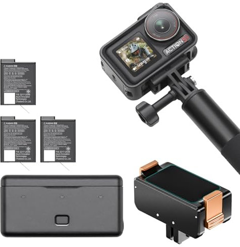 DJI Osmo Action 5 Pro Adventure Combo con supporto magnetico, action camera 4K con sensore 1/1.3, durata della batteria prolungata con 3 batterie, stabilizzazione, due touch screen OLED, mini action