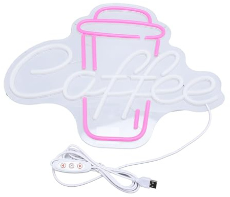 Hiraith USB Powered LED Coffee Neon Sign, Energy Saving Wall Decor Light for Cafes/Parties, Includes Mounting Kit, 1.5-2M Cable, Weatherproof Acrylic Design