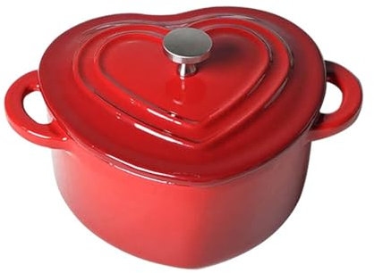 SXTYYH Premium Cast Iron Dutch Oven with Lid Enamel Heart-Shaped Pot Nonstick Interior Mini Soup Pot Stew Pot for Slow Cooking and Baking(Red)
