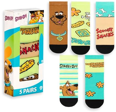 Scooby-Doo! Unisex Kids Multicoloured Calf Socks Set of 5 | Scooby Snacks & Mystery Machine Cartoon Design | Everyday Wear for Children | Fun Character Socks
