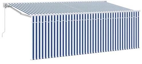 vidaXL Einziehbare Markise Gestreift Blau und weiß 400 x 200 cm Stoff, Moderner, rechteckiger Sonnenschutz, UV-beständig, Wasserabweisende Oberfläche, ausziehbares Plissee