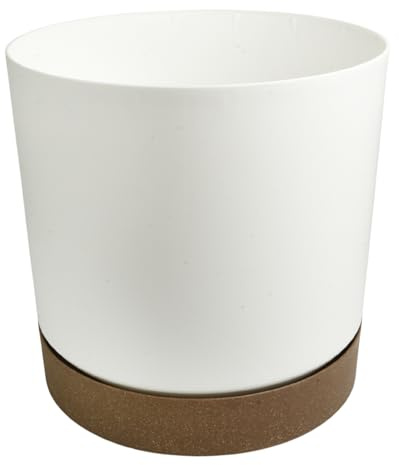 B2C Flower Pot Planter with Saucer Two Tone Matt Modern Decor Plastic Modern Cylindrical Planter with Drainage Holes Lightweight & Weather-Resistant Indoor & Outdoor (White, 14.5L (D292mm x H283mm))