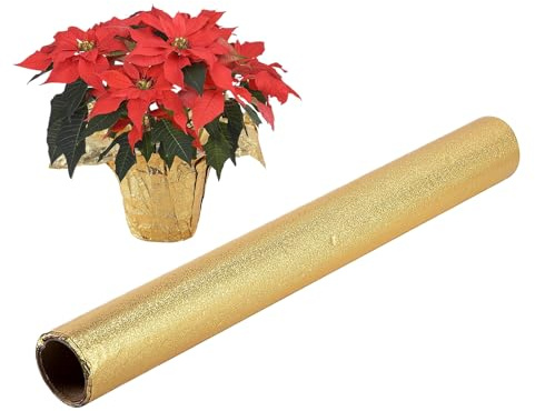 Flower Pot Film - 10 Yard - Gold Packaging Roll, Waterproof Flower Film Cover for Plant Pots, Decorative Planter Wrap | For Christmas, Birthday, Wedding, Bridal Shower, Graduation, Mother