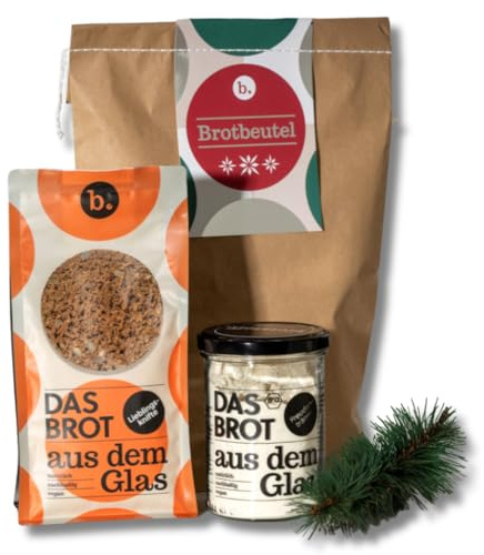 Weihnachten Geschenk Set – Originelle Alternative: Vegane Brotbackmischung im Glas mit Backform – Geschenkidee für Freunde, Kollegen & Familie – 1x Brotbackmischung im Glas + Nachfüller