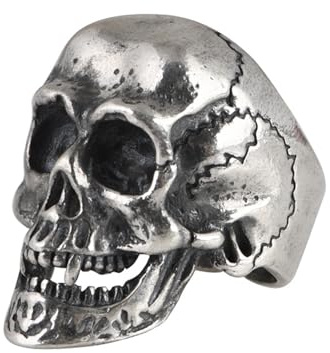 Generisch Vintage Ring aus 925er Sterlingsilber mit Totenkopfmotiv, verstellbarer offener Ring im Biker, Hip-Hop und Punk Rock Stil, Schmuck für Damen und Herren (with box)