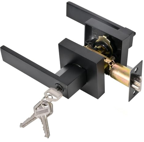 Ptasccne manillas Palancas de entrada cuadradas, manijas de entrada con llave de servicio pesado con llaves iguales de níquel satinado, juegos de cerraduras reversibles