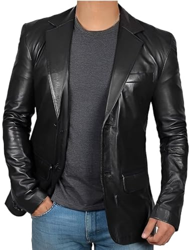 JAKRON Herr lyxig svart läderblazer – modern jacka i verkställande stil, Svart – äkta läder, 4XL