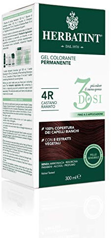 Herbatint Gel Colorante Permanente 3Dosi, 300ml - 4R Castano Ramato, Senza Ammoniaca, per Pelli Sensibili, 100% Copertura Capelli Bianchi, con 8 Estratti Naturali Bio