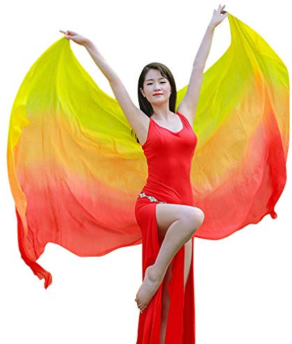 KIKIGOAL Bauchtanz-Schal für Damen, 100% Seide, 1,14 x 2,5 m, Rot/Orange/Gelb