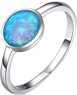 Purmy Tanduaji Silber Ring 925 Blauer Opal Damen Ringe Runde Form,Minimalistischer Schmuck Jubiläumsgeschenke Hochzeit Verlobung Ring Verlobung Größe 54 (17.2)