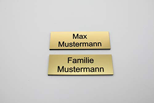 Cartel para puerta con grabado dorado – Placa para nombre – Oficina de plástico – autoadhesivo, rectangular, grabado, grabado, diseñado, tamaño grande: 6 x 2 cm – 8 x 3,5 cm, Dorado