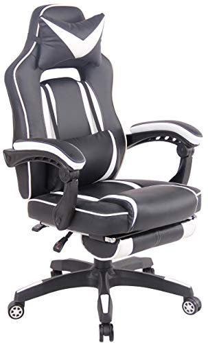 CLP Gaming Bürostuhl Heat Mit Kunstlederbezug I Gamingstuhl mit Fußablage I Höhenverstellbar I Computerstuhl mit Armlehnen, Farbe:schwarz/weiß