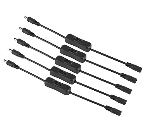 Samfox Kabelschalter, 12V LED-Lichtstreifen Inline-Schalter 5,5mm x 2,1mm, Stecker auf Buchse Inline-DC-Stromverlängerungskabel mit EIN-Aus-Schalter 5St(Schwarz)