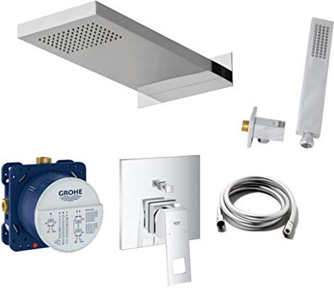 vanvilla Duschsystem mit Unterputz Duscharmatur von Grohe Eurocube Einhandmischer und vanvilla Regendusche mit Armatur, Duschkopf, Dusch-SET G40 poliert