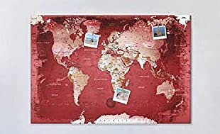 LANA KK - Weltkarte auf Leinwand mit Korkrückwand für Reiseziele, schwarz weiß, luxuriös, 4 cm, German, Pinnwand, 120 x 80 cm (Nostalgie, 120 x 80 cm, einteilig)