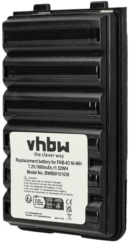 vhbw 1x Batterie Remplacement pour Yaesu/Vertex FNB-64H, FNB-57, FNB-64, FNB-83, AAJ66X001, FNB-83H pour Radio Talkie-walkie (1600mAh, 7,2V, NiMH)