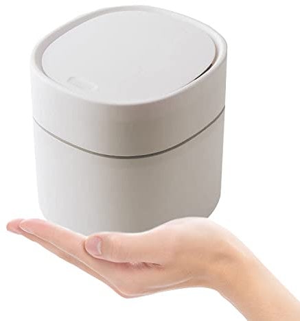 ETRAVEL Small bin office desk bin with lid for countertop, cosmetic table top, bathroom, bedroom, kids desktop bin (White)…