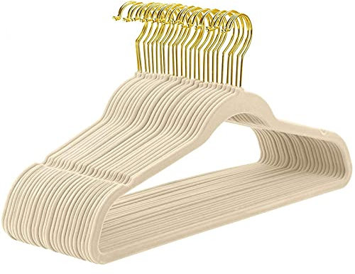 NFEGSIYA Kleiderbügel 20 stücke Rosa Kleider Kleiderbügel Gold Haken Flocking Kleidung Kleiderbügel Lagerung Artefakt Erwachsene Modelle (Color : Beige)