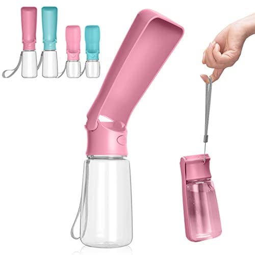Canareen Portable Dog Water Bottle, Leak Proof Travel Water Bottle for Dogs & Cats, Foldable Dog Drinking Bottles for Walking, Hiking, Outdoor Activities (550ml, Pink)