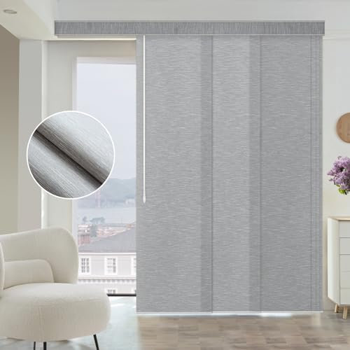 Graywind Customized Manual Panel Track Blinds, Light Filtering Privacy Sliding Panel Blinds Wand Control, Width Up to 389 cm, Sliding Room Dividers for Patio Glass Door Large Window, Jacquard Grey