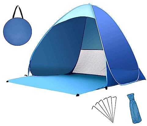Teenza Tente de Plage Pop-up instantanée en Plein air, Tente de Plage Portable, Automatique, étanche, Facile à Installer, Convient pour la Famille, Le Pique-Nique, Le Camping (Bleu)