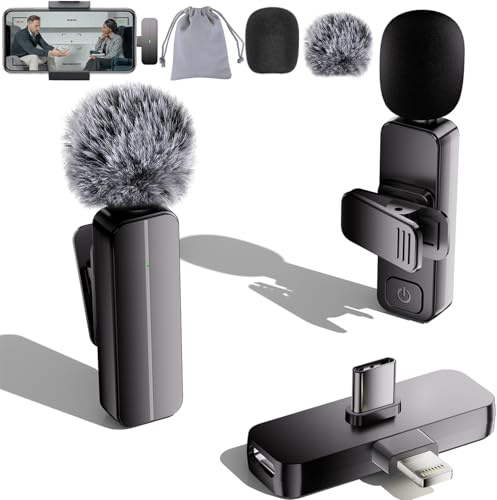 2 Pack Wireless Mini Lavalier Lapel Microphone for iPhone,Android Phone(2 in 1) - 80ft Cordless Clip on Dual Mics with Noise Reduction 5H Working Time for Video Recording Vlogging, YouTube, Interview