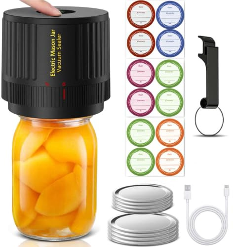 OXLIMKEE Electric Mason Cordless Vacuum Sealer Kit for Food Storage | Jar Sealer for Wide-Mouth & Regular-Mouth Mason Jars, One Touch Canning Sealing Machine, Black