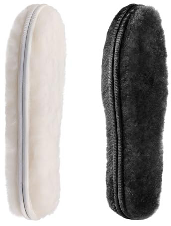 CCSOFTIME 2 Paar Einlegesohlen Lammfell für Damen und Herren,Winter Warm Lammfellsohlen Weich Dicke Schafwolle Schuheinlagen für Arbeitsschuhe,Hausschuhe und Stiefel,Beige Schwarz 43EU