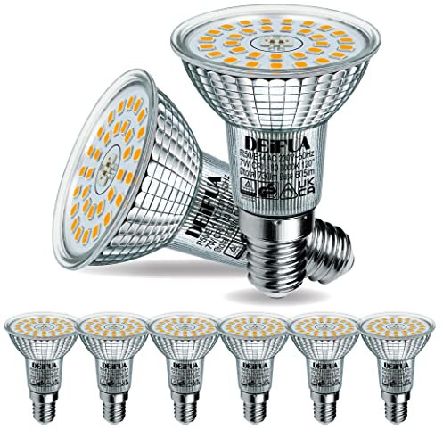 DEIFUA E14 LED Lampe Dimmbar Warmweiß, 6er-Pack, R50 Strahler Flimmerfrei 7W 3000K 730 Lumen, AC 230V, Dimmbar in 3 Stufen per Schalter, Kontinuierliche Variable durch Dimmer, Dimmbare Funktion 2 in 1