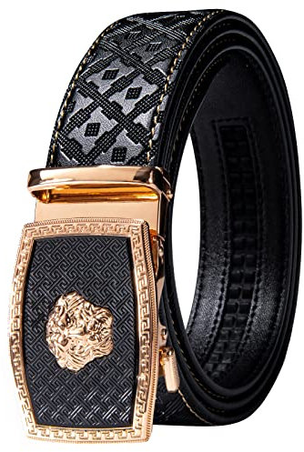 Barry.Wang Black Belt Men Designer Ratchet Buckle Sliding Belt Large Leather Strap