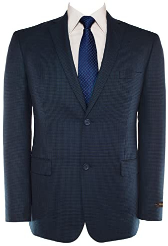 Teemlanny Men's Sport Coat Classic Fit 2 Button Checked Blazer Suit Jacket for Daily Casual Wear, Blue Houndstooth, 60 Tall