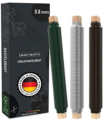 SERSCH 3X Rollen Basteldraht 0,8 mm stark - Für mehr Kontrolle und besseren Halt! - Ideal zum Basteln und Binden von Blumensträußen - Langlebiger und hochwertiger Bindedraht - 3x ca. 24m