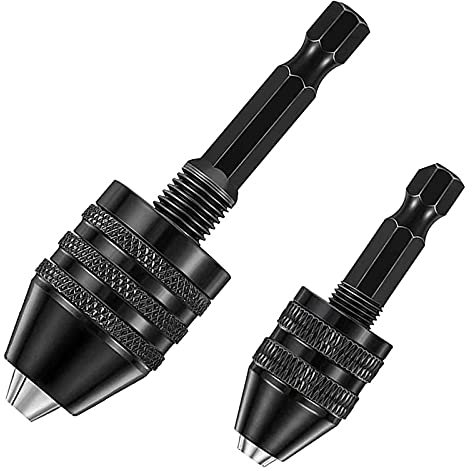 Ycagrain 2Pcs Hex Keyless Drill Chuck, Screwdriver Converter Drill Adapter Quick Change Drill Bits Tool(0.6-8mm, 0.3-3.6mm)