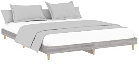 vidaXL Bettgestell, Bett mit Holzbeinen, Doppelbett für Schlafzimmer, Bettrahmen mit Lattenrost, Schlafzimmerbett, Grau Sonoma 200x200cm Holzwerkstoff