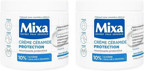 Mixa Expert Ceramid-Schutzcreme für empfindliche Haut, gegen starke Trockenheit, sehr trockene und empfindliche Haut, für Gesicht, Körper, Hände – hypoallergen – ohne Parfüm – 400 ml – 2 Stück