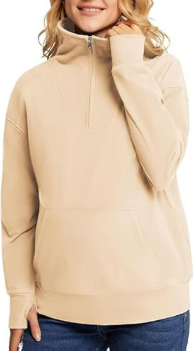 Maacie Vêtements de maternité - Hauts à manches longues - Pull de grossesse - Coupe décontractée - Hauts pour femmes enceintes, Abricot avec poches avant, S