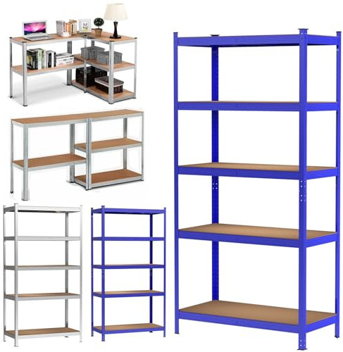 Schwerlastregal 200x100x50cm, Blau Metallregal Langlebig Lagerregal Kellerregal Steckregal Werkstattregal, 5 verstellbaren Böden aus MDF, bis 875kg belastbar, Steckregal für Keller Garage Speisekammer
