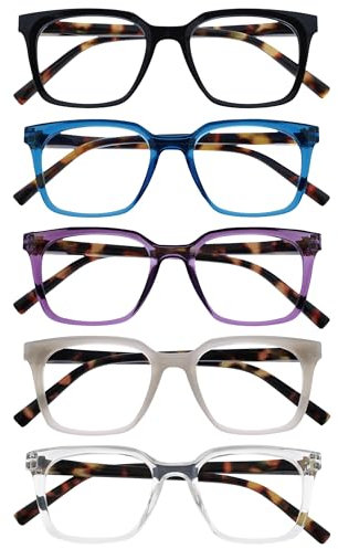 OPULIZE KOI Lesebrille 5er Pack - Rechteckige Fassung - Schwarz-Blau-Violett-Grau-Durchsichtig - Damen Herren Unisex - Federscharniere - RRRRR50-1357C - +2.50
