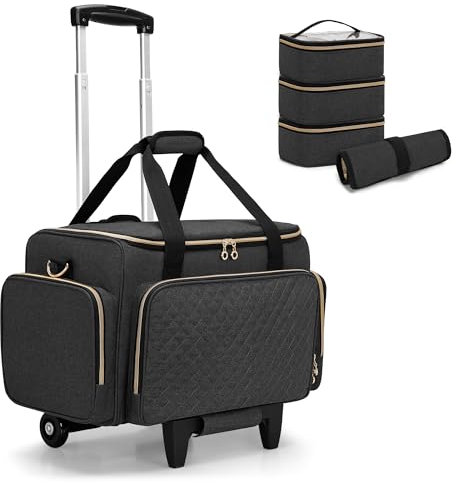 Luxja Custodia per il Trucco con Ruote, Borsa per il Trucco con 3 Custodie Rimovibili e 1 Borsa per Pennelli per Trucco, Borsa per il Trucco da Viaggio (Brevettato), Nero