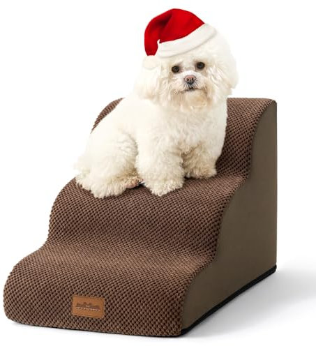COZY KISS Scale per Cani di Piccola, Scale per Animali per Letto, Divano e Sedia, Rampa per Gatti con Rivestimento Lavabile e Fondo Antiscivolo, Leggera, 40x57x40cm, 3 Gradini, Marrone
