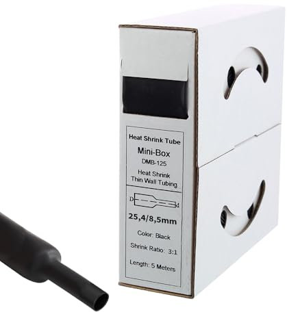 Offgridtec 5m Schrumpfschlauch mit Kleber 24 mm > 8 mm, 3:1 Schrumpfrate, Dual-Wand, Halogenfrei, Flammhemmend, Wasserdichte Kabelisolierung, Leicht zu Schneiden, Inklusive Spenderbox, Schwarz
