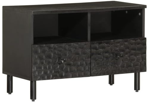 vidaXL Meuble TV, Armoire de Télévision avec Pieds, Meuble Télé avec Rangement Salon Salle de Séjour, Moderne, Noir Bois Massif de Manguier