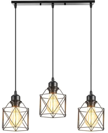 PETITES ECREVISSES 3 flammig Pendelleuchte Industrielle Vintage Hängeleuchte E27 Deckenleuchter mit Sechseck Design Lampe aus Eisen 160MM Pendellampe für Wohnzimmer Esstisch Küche